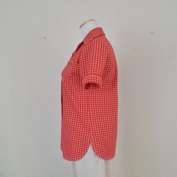 Vintage 70s Polyester Red and White Plaid Top - Picture 2 of 9